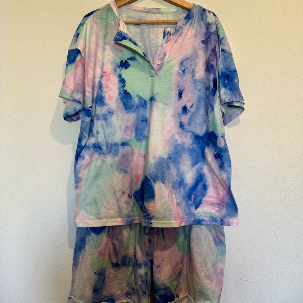 EMOUAER - Colorful Tie-Dye Women's Pajama Set- XXL - Soft and Comfortable